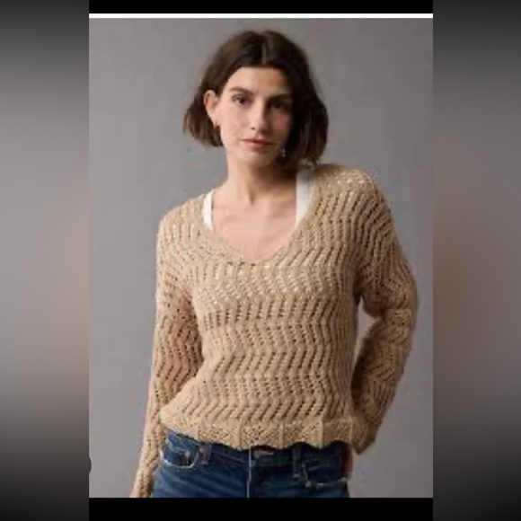 American Eagle V-Neck Crochet Knit Sweater
 size XL - Picture 2 of 12